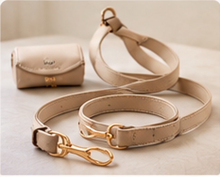 Neutral beige pet harness and leash