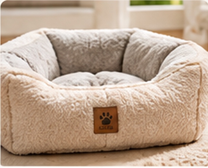 Soft neutral plush pet bed